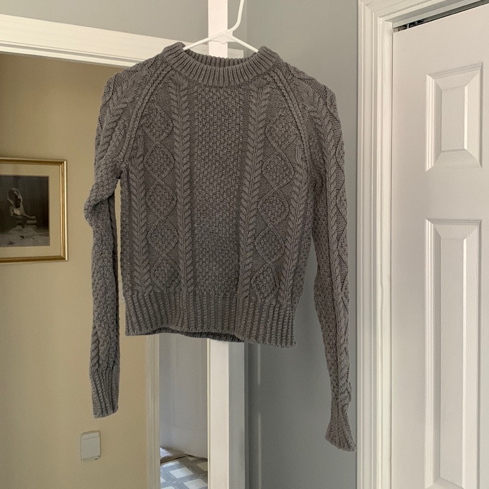 LL Bean fisherman cropped sweater signature